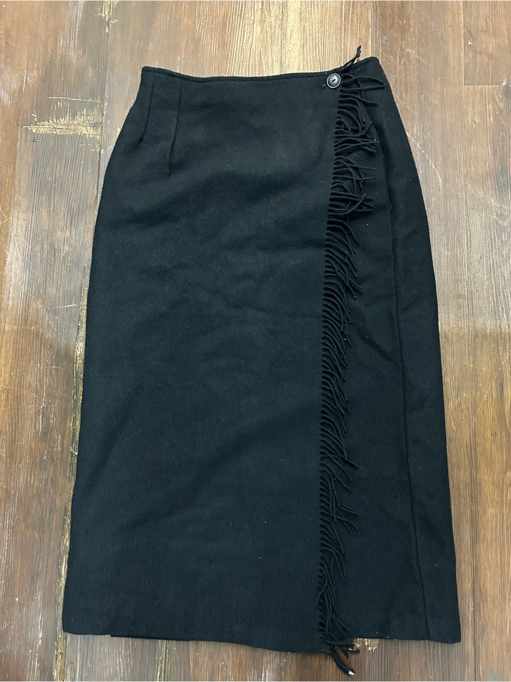 Woolrich black wool long midi wrap skirt fringe
